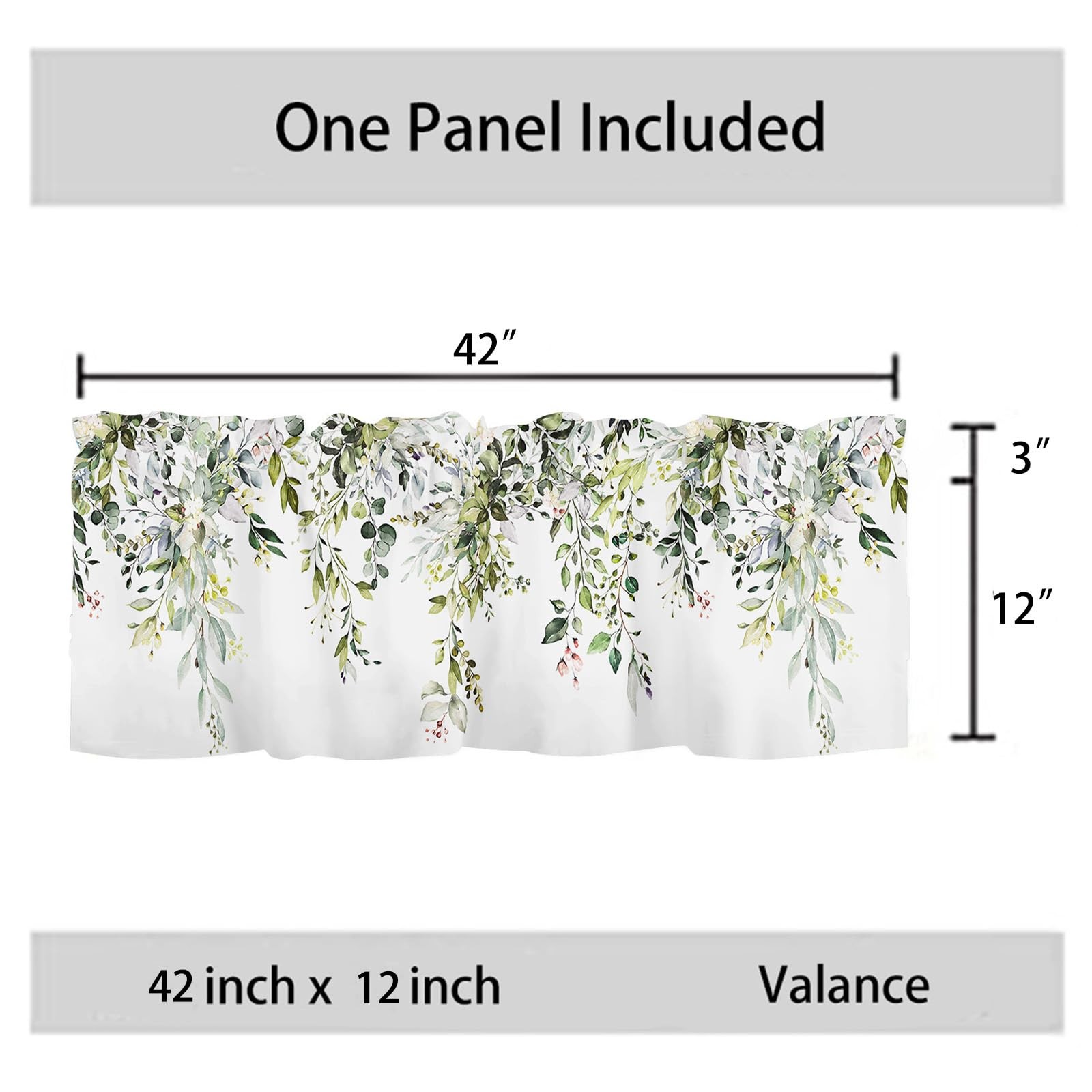 Sage Green Leaf Kithen Curtains Valances for Windows Spring Summer Eucalyptus Le