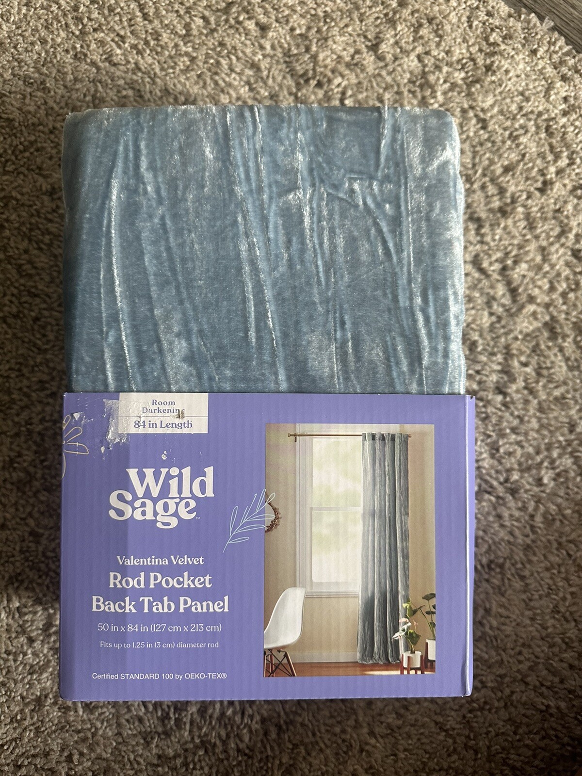 Wild Sage Valentina 50X84” Rod Pocket Back Tab Curtain 1 Single Panel Blue Fog