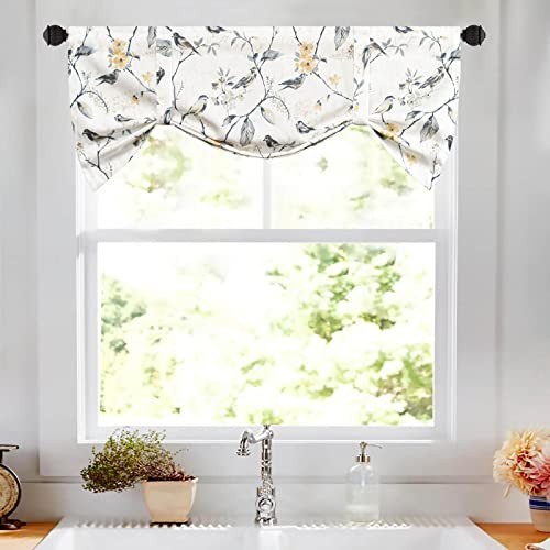 Tie Up Valances for Kitchen Windows, Gray 52″W x 18″L (Pack of 1) Birds Grey