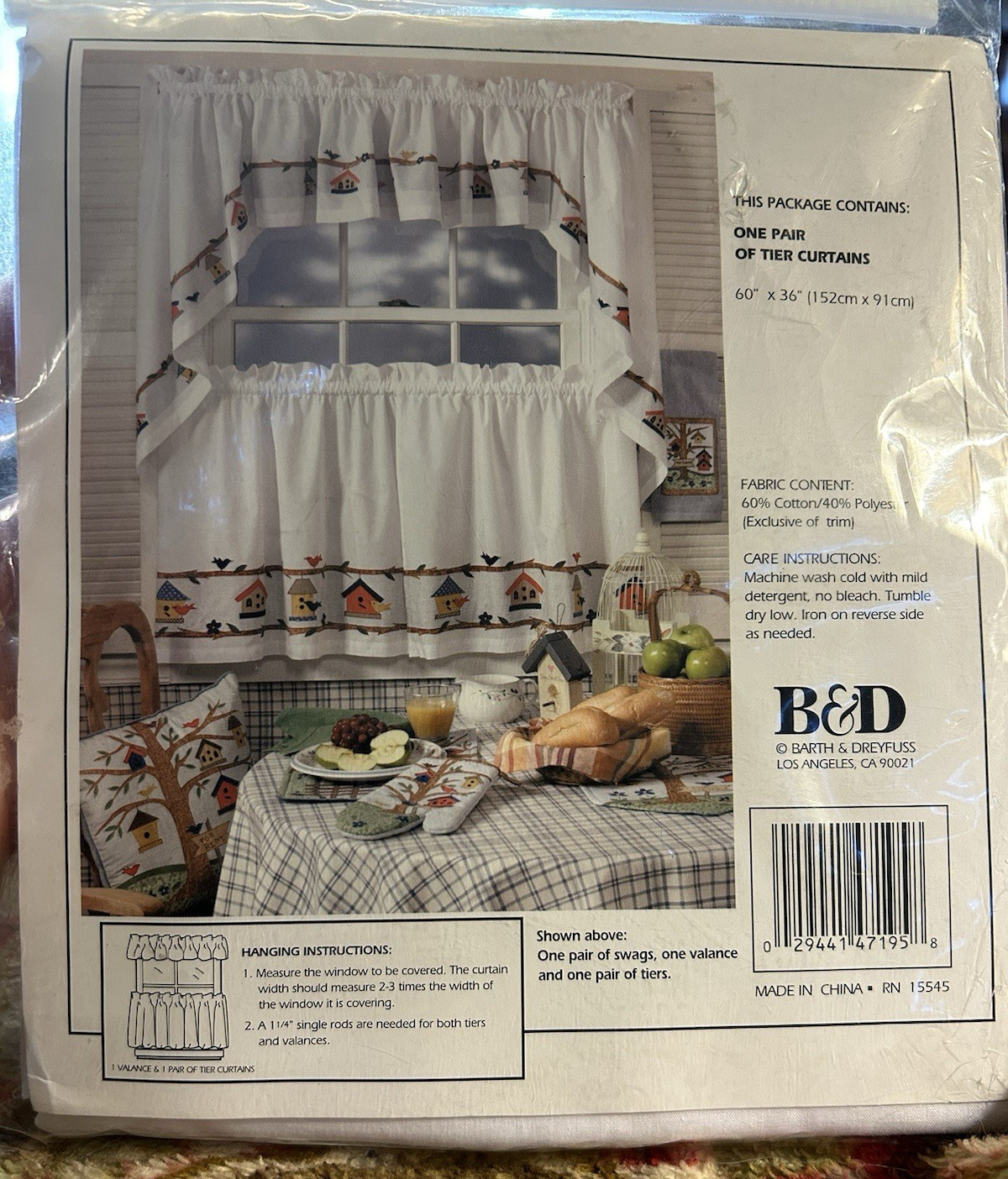 NIP B&D Applique Birdhouse Garden Swag Curtains Cottage Decor