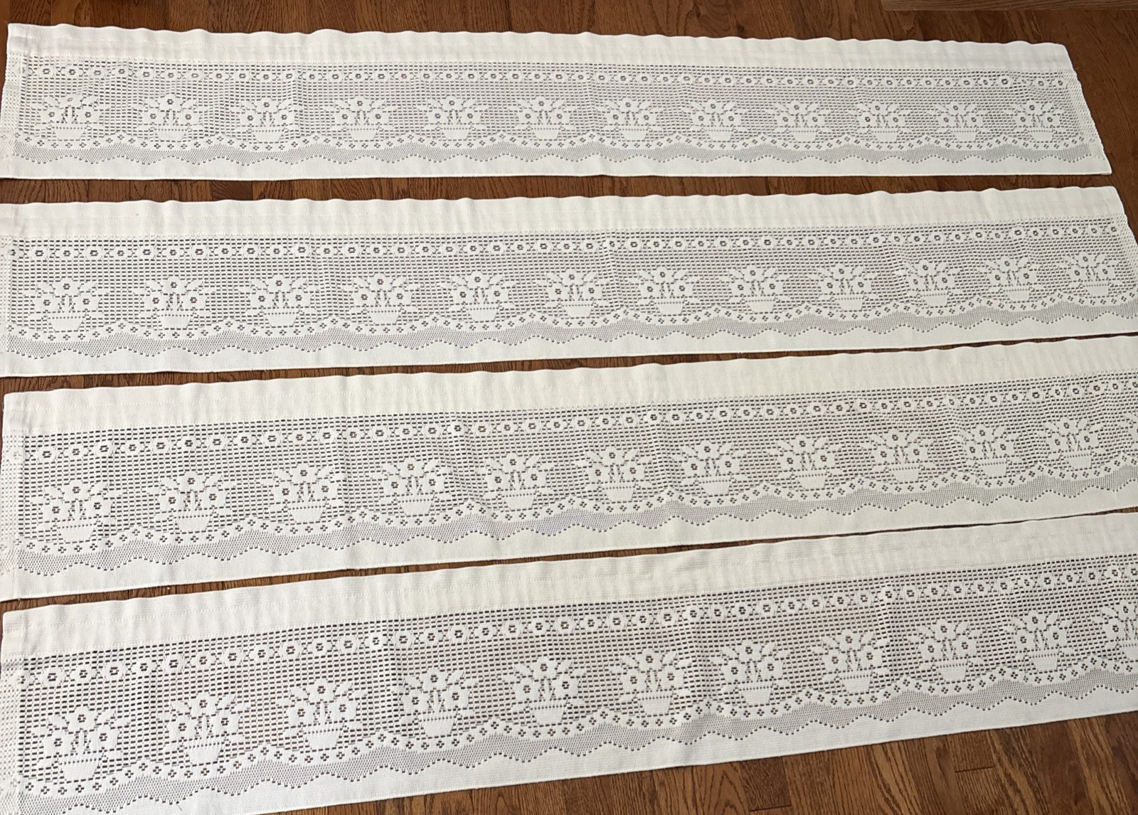 Lot 4 JCPenney Lace Window Valance Cream Floral Crocheted Rod Pocket 11×69″ VTG