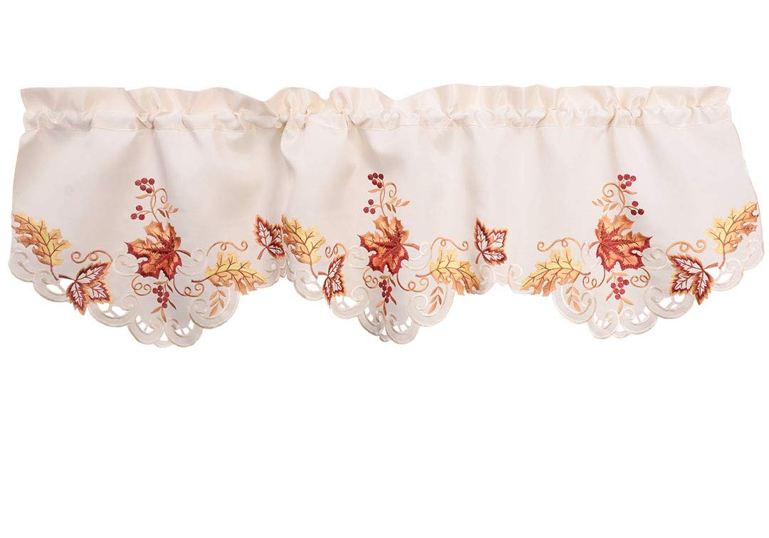Elegant Thanksgiving Holiday Embroidered Maple Leaves Window Curtains Valance…