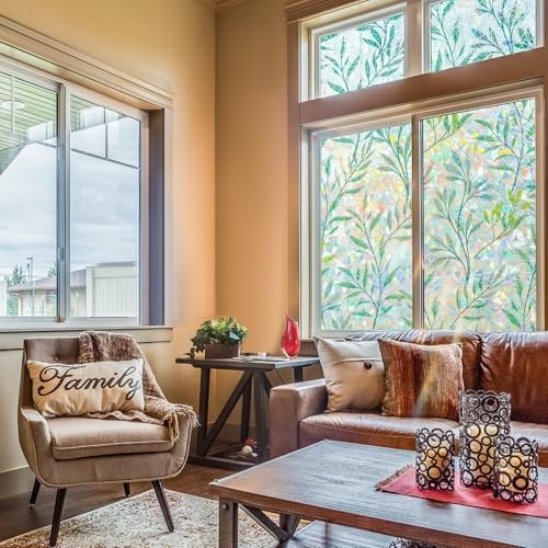 (23.6″x78.7″) Rainbow Window Privacy Film, Leaf Design Stained 23.6″ x 78.7″