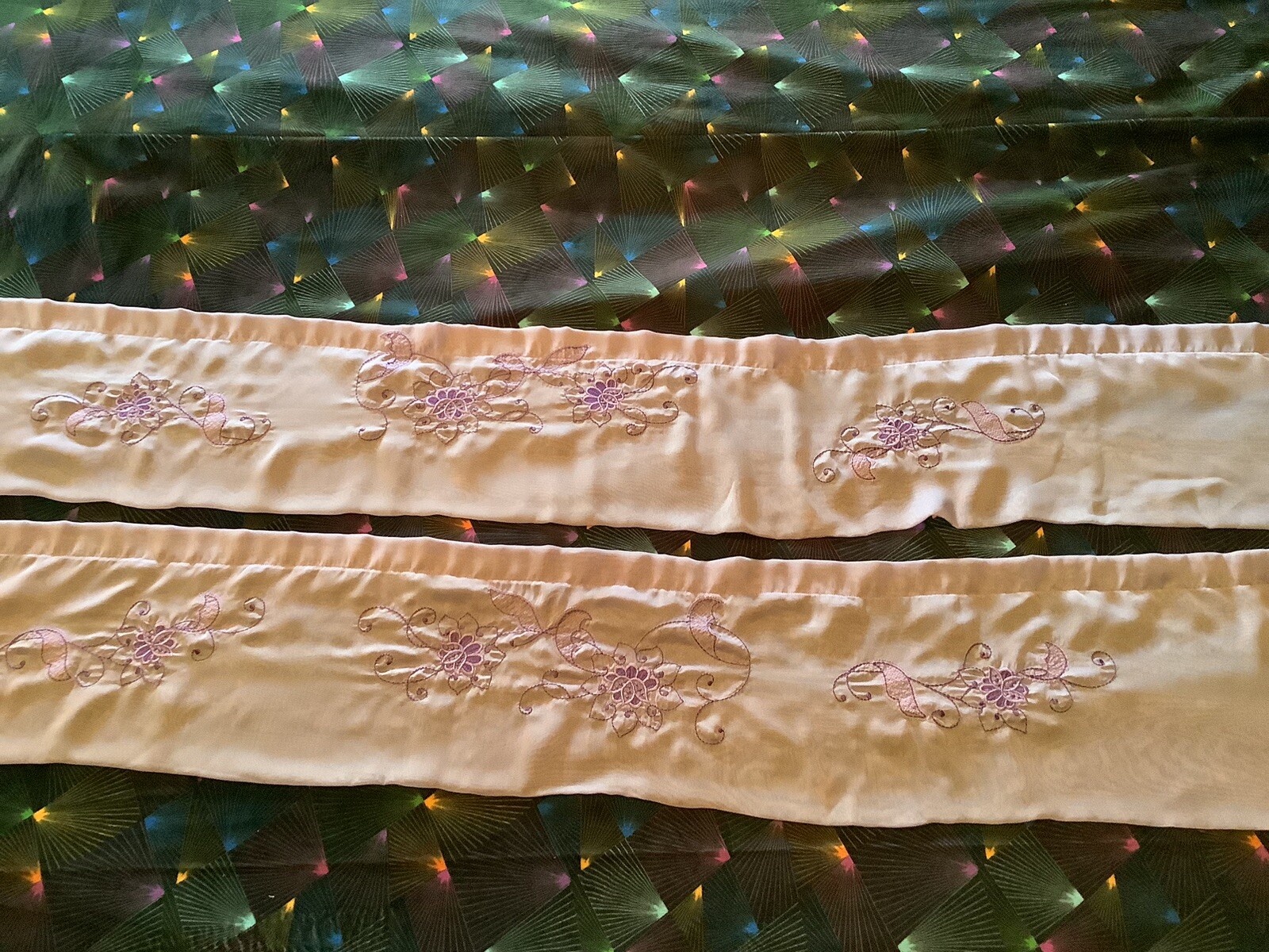 Machine Embroidery Pair Valances = Light Purple Sheer Fabric
