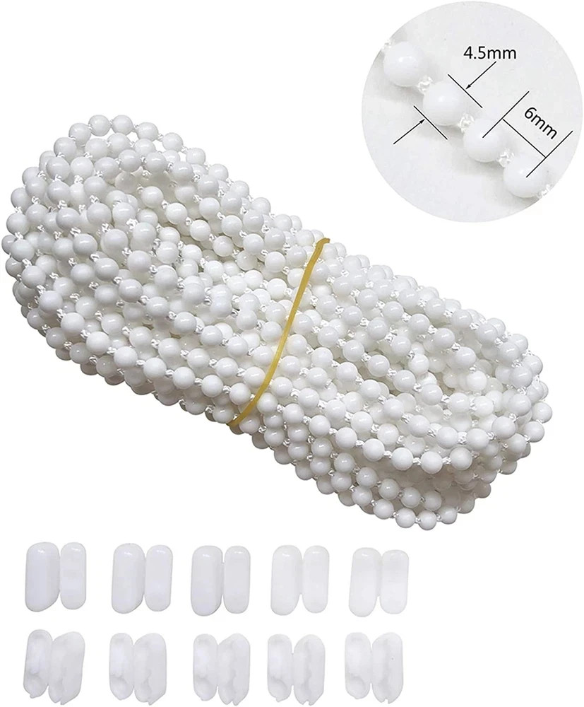 10 Meters Bead Chain Cord with 10 Connectors for Roller Blind Replacement Parts