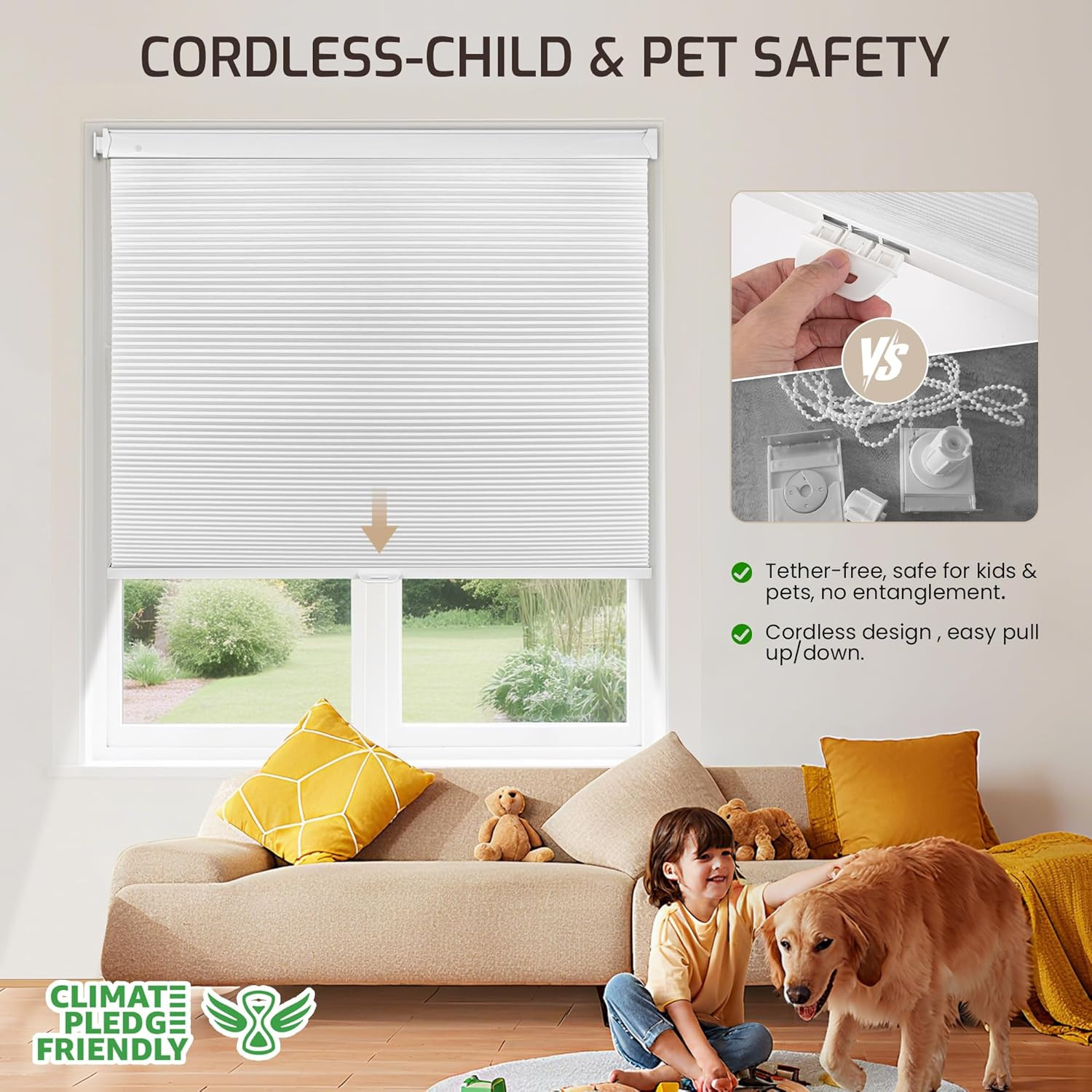 No Tools No Drill Cordless Cellular Shades,34″ W X 36″ H,Blackout Honeycomb Blin