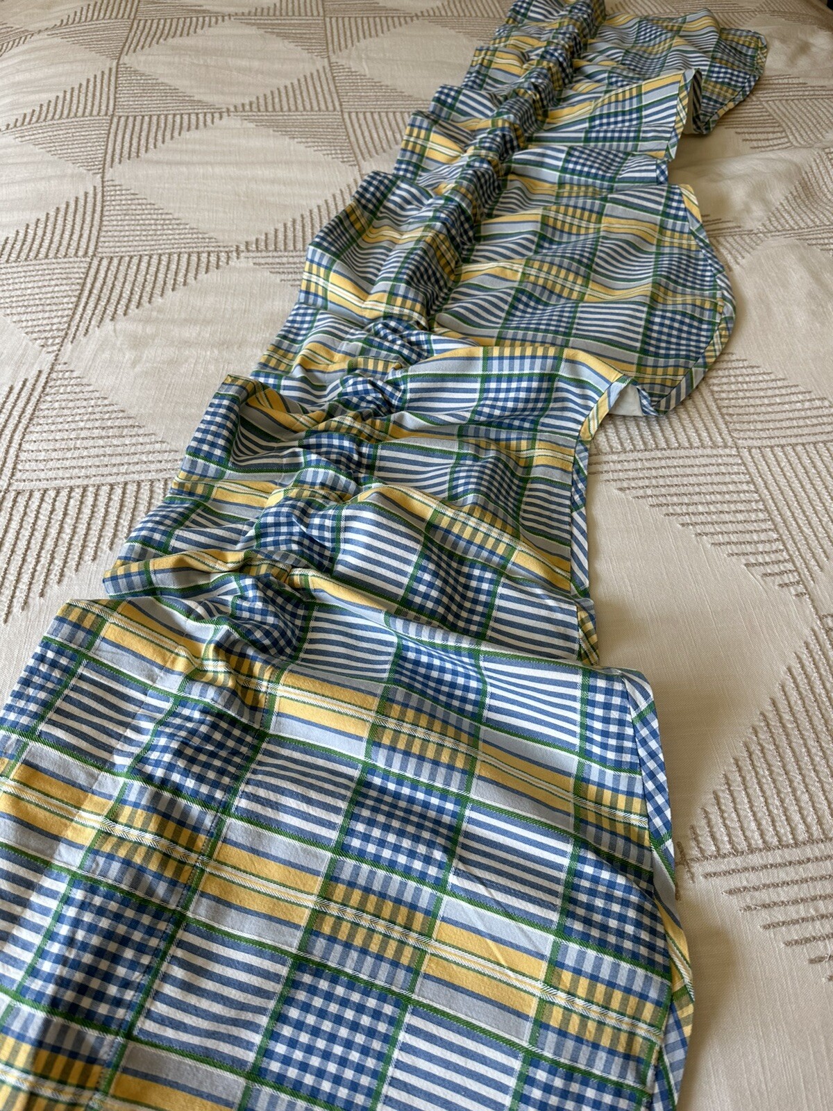 2 Waverly Window Valance Curtain Toppers Blue Yellow Plaid Scallop 17″x 76”