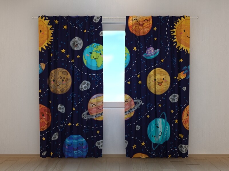 3D Photo Curtain Funny Planets, Stars, and Comets Made to Measure