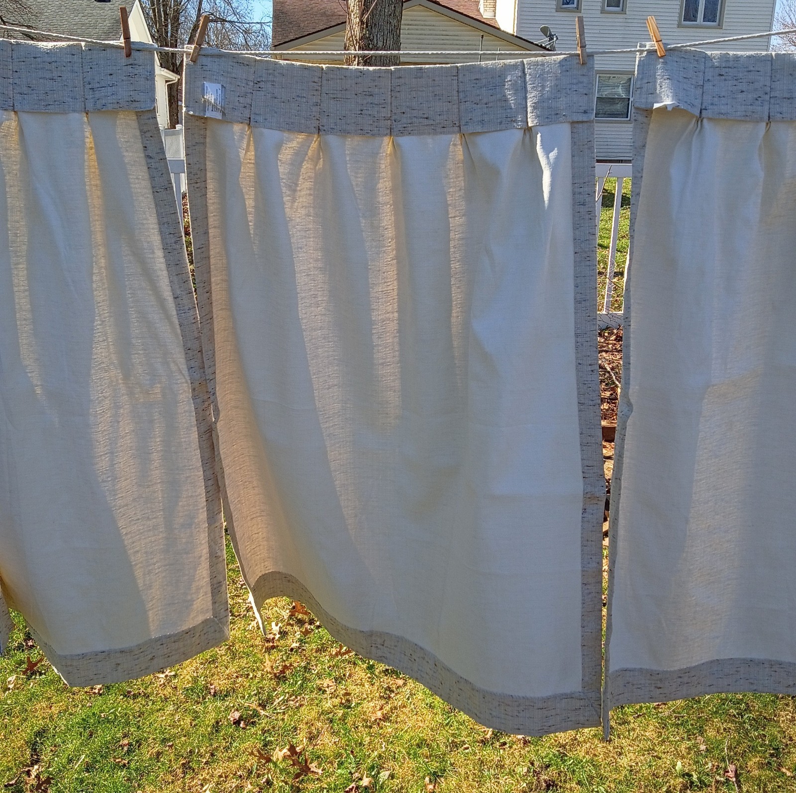 Drapes JCPenney Thermal Back Blue Beige Textured 3 Pinch Pl. Panels 44L MCM