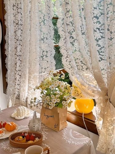 2pcs French Curtains Lace Gauze for Living Room Cream 51″W x 51″L (Pack of 2)