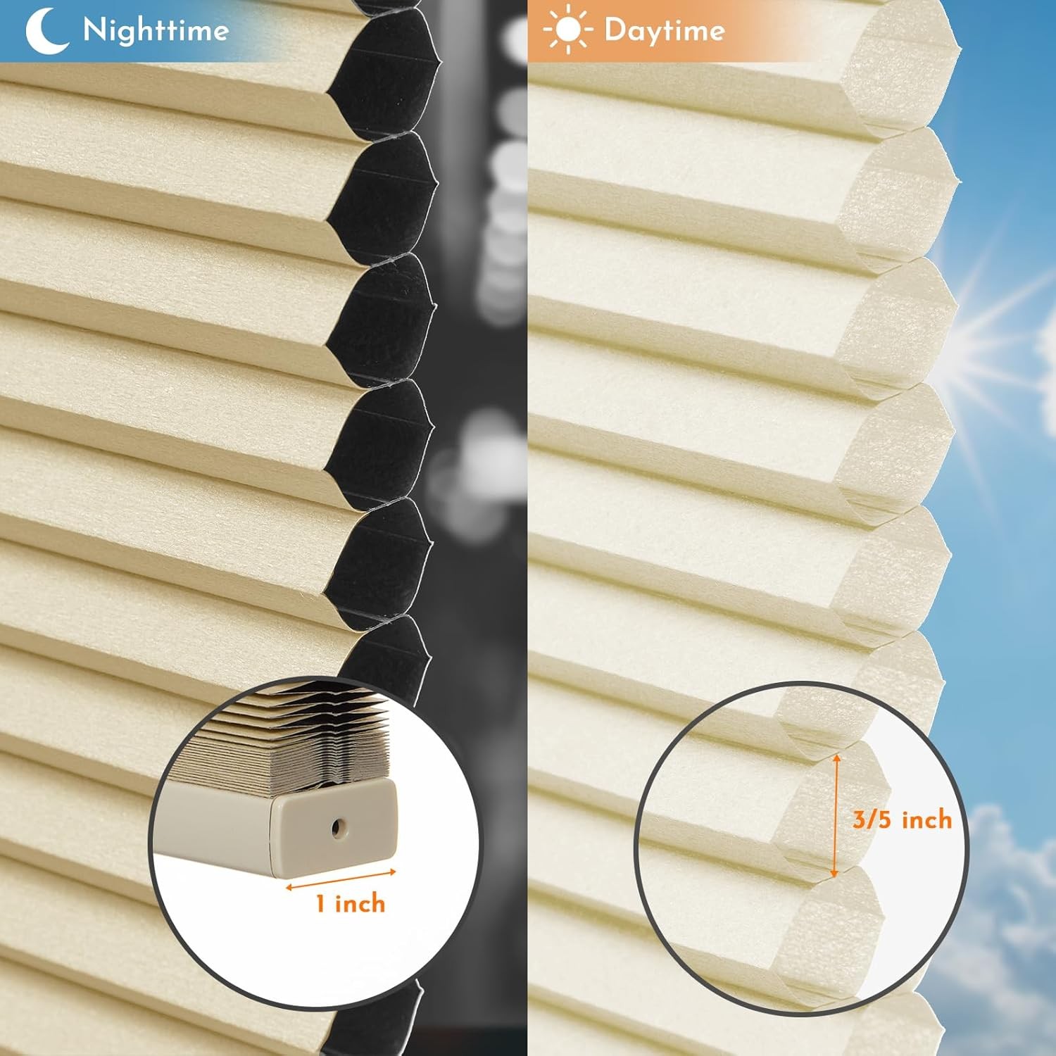 No Drill Cellular Shades 27″x64″ Top Down Bottom Up Blackout Cordless Beige Blin