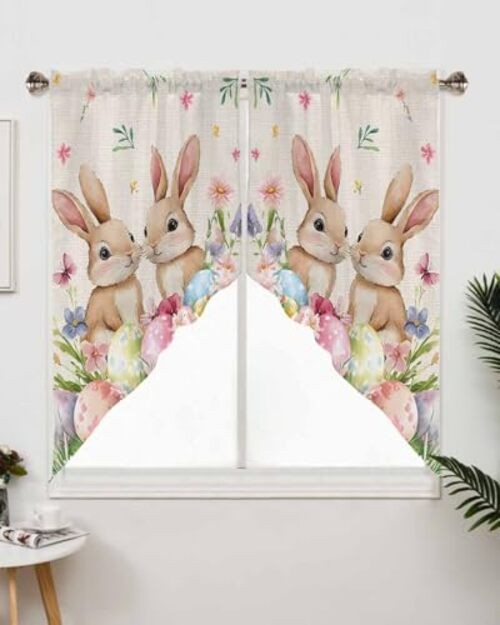Colorful Eggs Swag Valances for Windows Easter Bunnys 28″W x 36″L (Pack of 2)