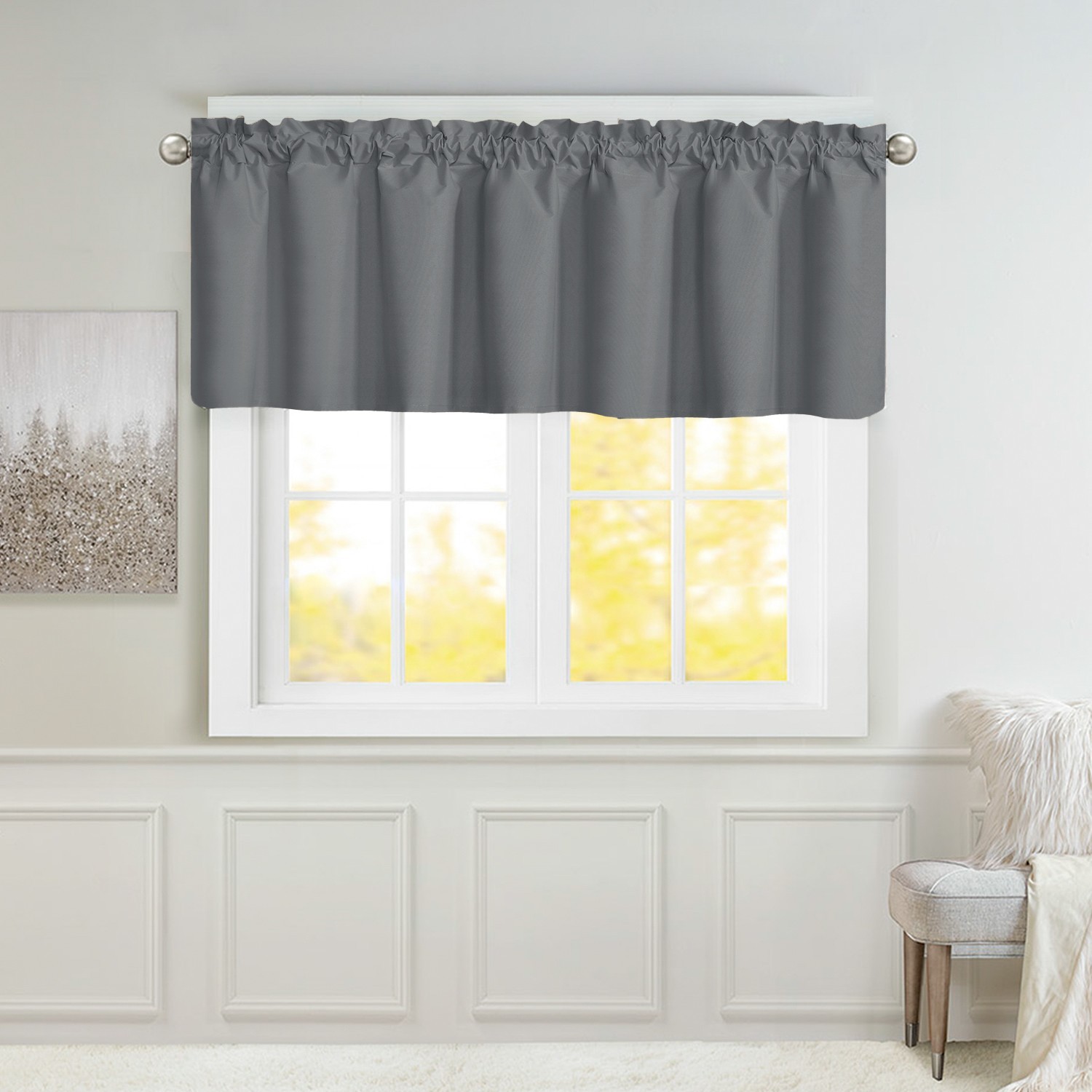 Blackout Window Valance Rod Pocket Curtains, Window Treatment 2 Panels, 39x20in