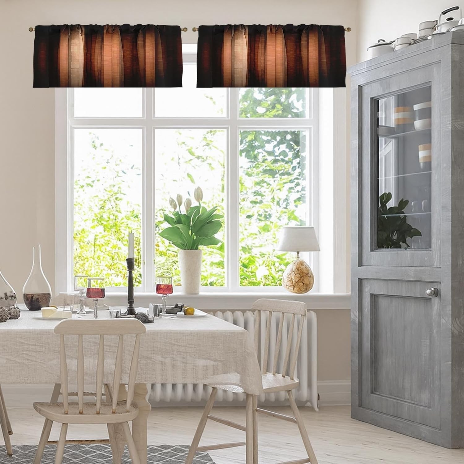 2 Pack Valances Window Treatments, Orange Copper Vintage Stripe Blackout