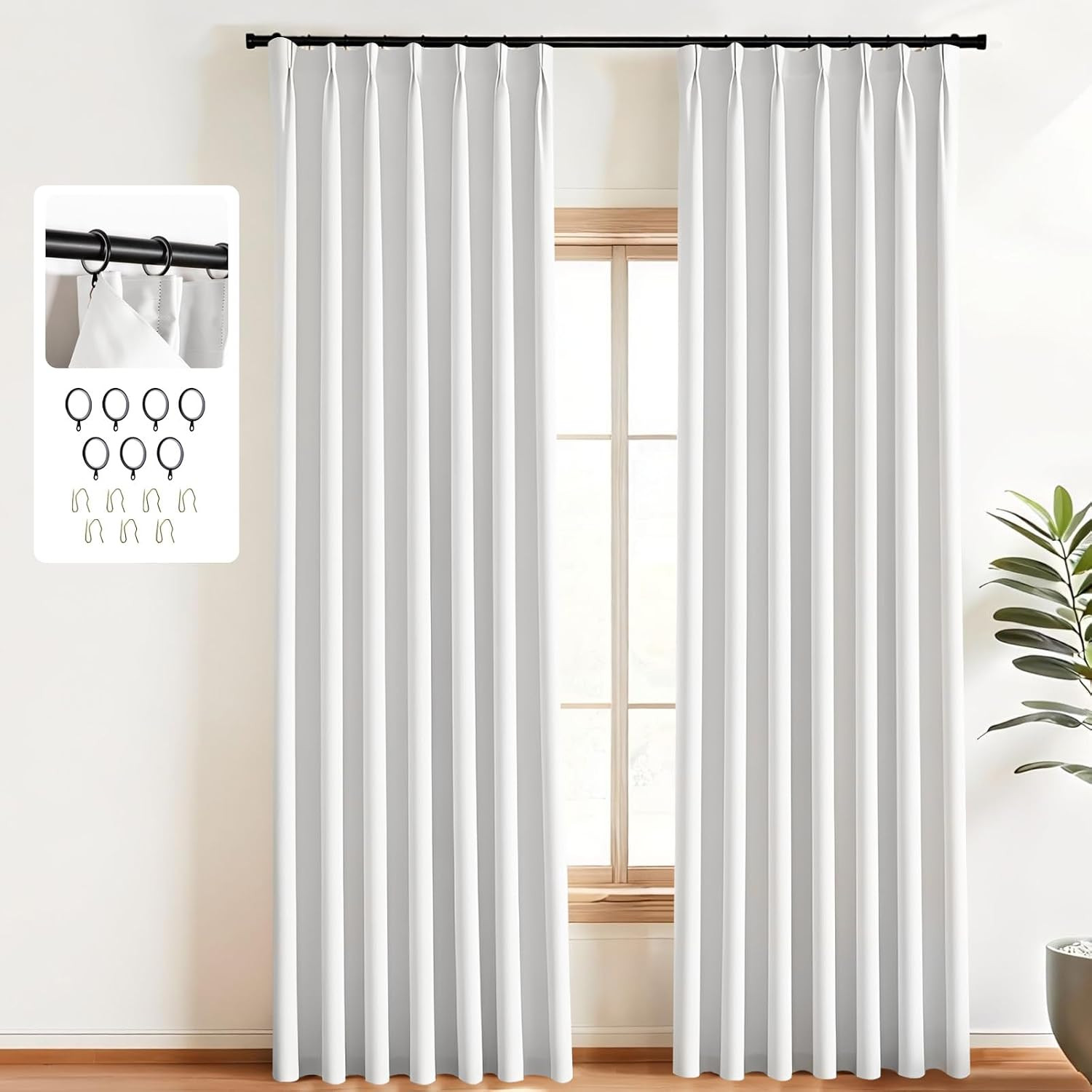 Greyish White Pinch Pleated Blackout Curtains 40×96 Inch Thermal Insulated