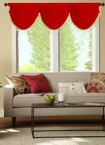 Semi Sheer Valance for Window Christmas Shiny Satin 59″W x 20″L (Pack of 1) Red