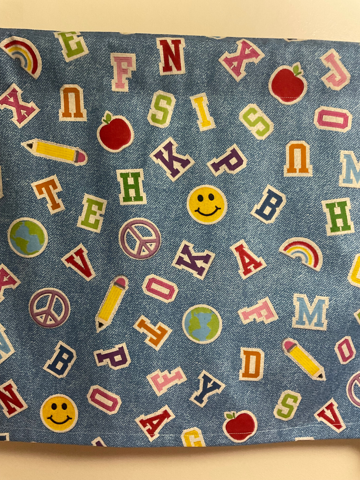 Handmade Blue Alphabet Valance, 42 X 15 INCHES
