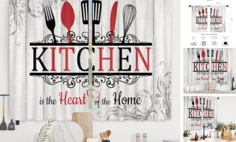 Rustic Country Farmhouse Kitchen Curtains 27.5″W x 39″L (Pack of 2) B-red