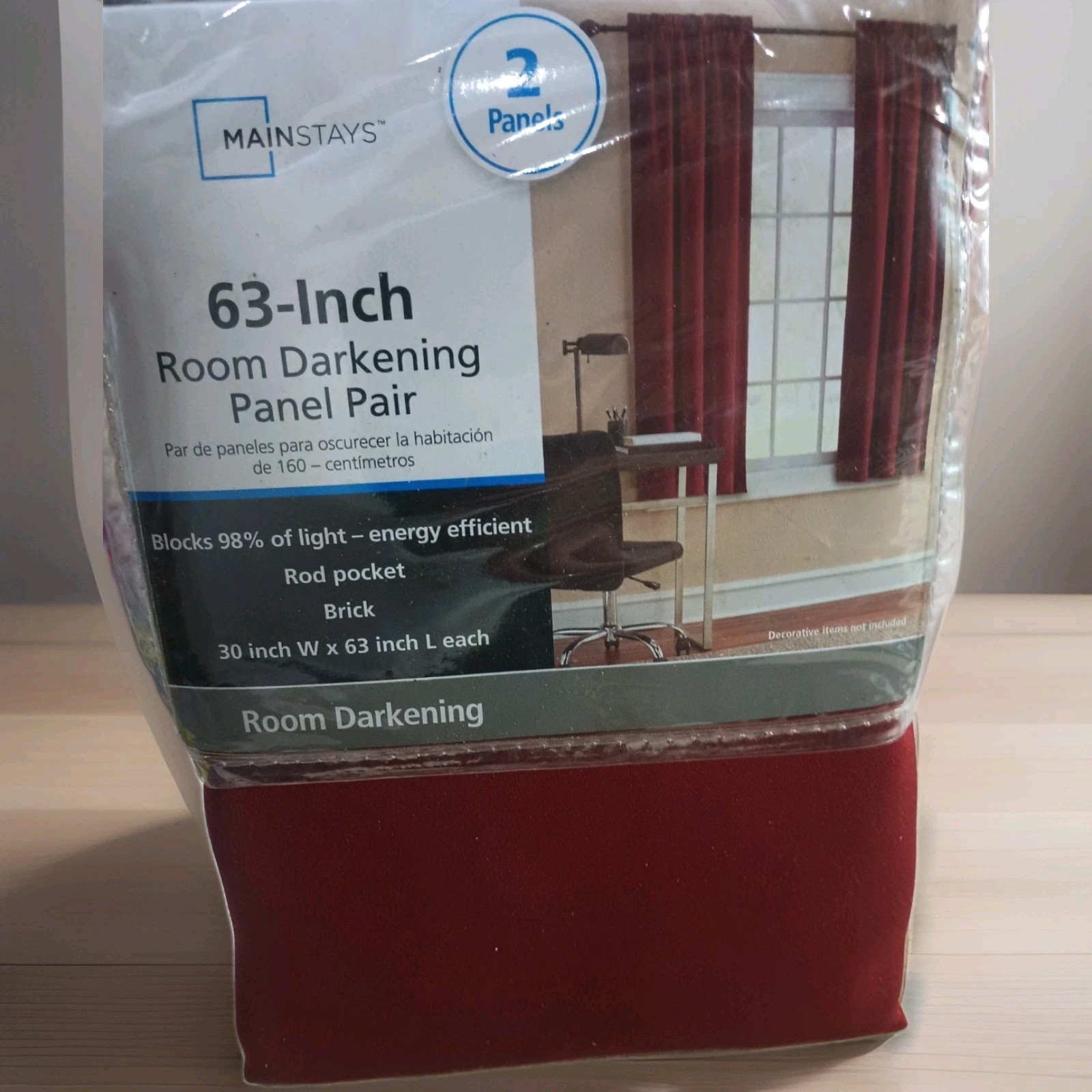 Mainstays Room Darkening Panels 30x63in Deep Burgundy Brick 98% Light 63-Inch