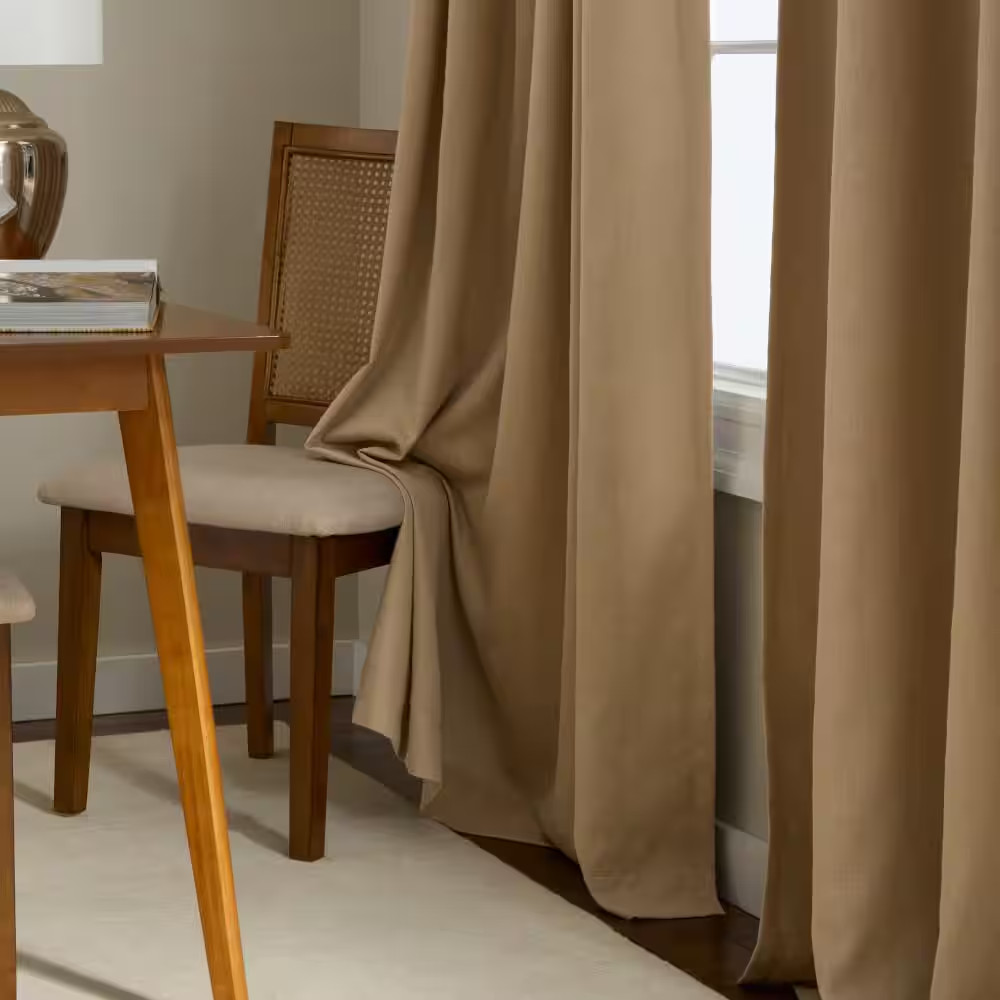 Arlo Solid Linen Texture 50 In. W X 84 In. L Polyester Blackout Taupe Curtain (S