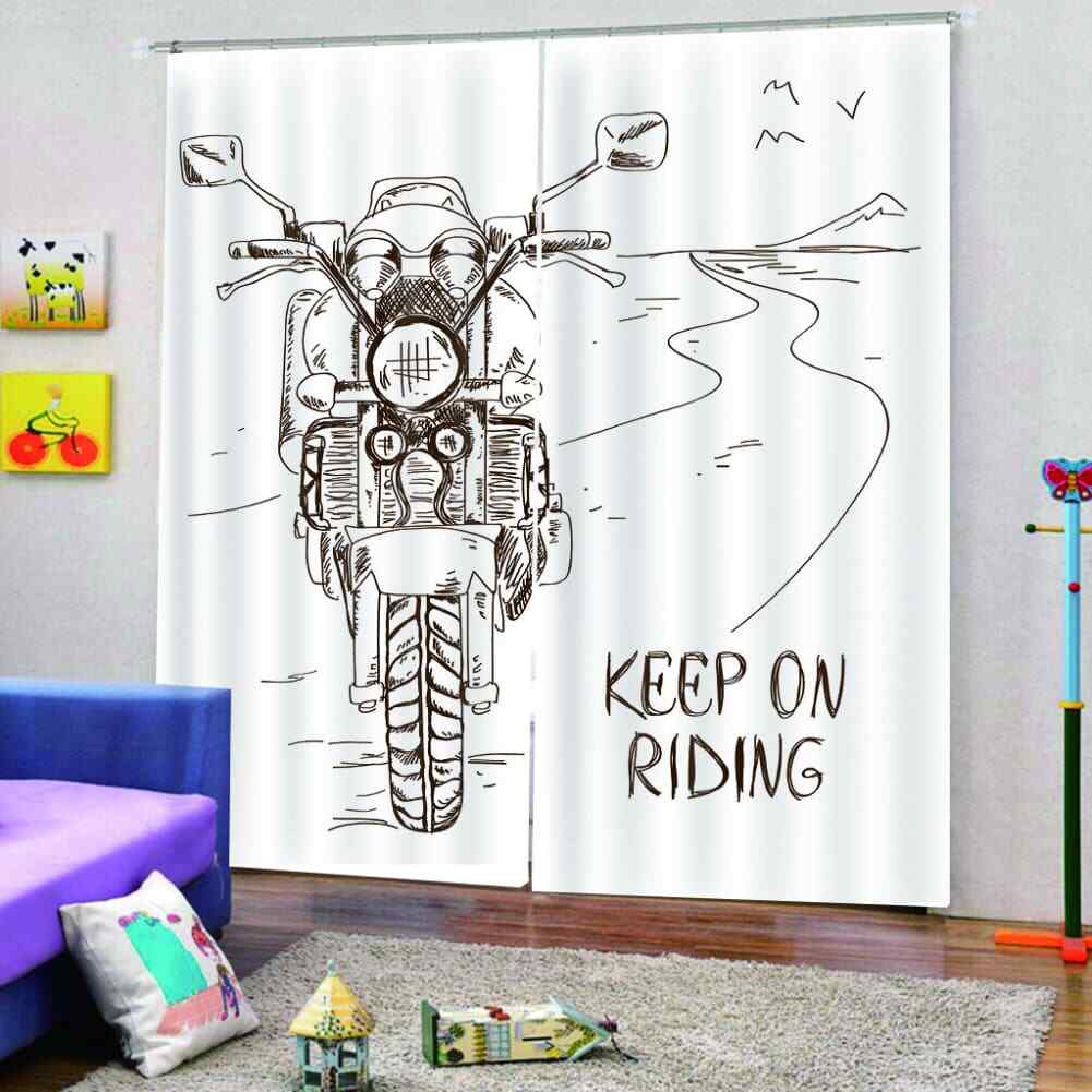 High-end motorcycle with details Printing 3D Blockout Curtains Fabric Window