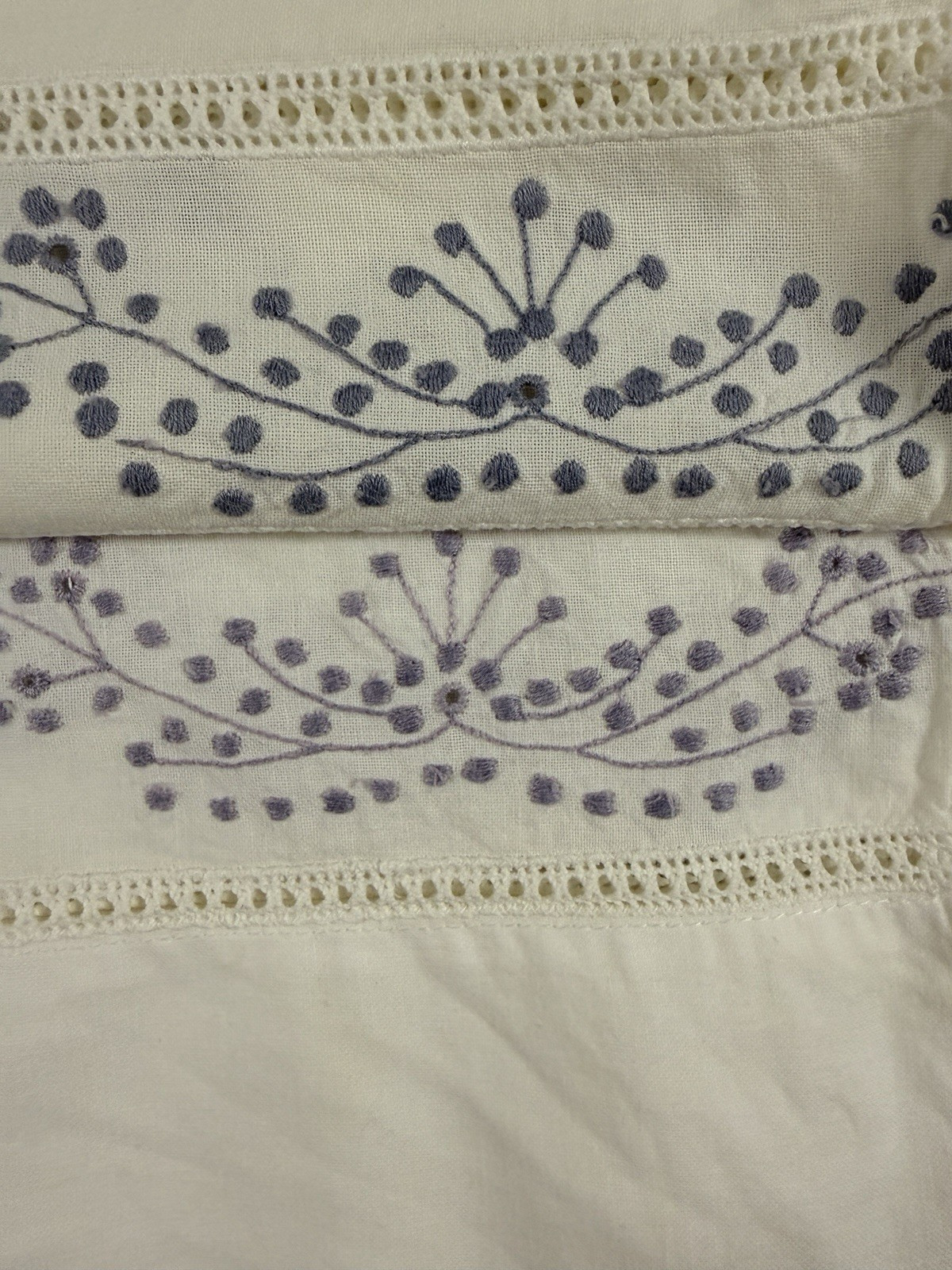 Cafe Curtain Set Panels White Embroidered Lavender Cottage Shabby Farmhouse 4
