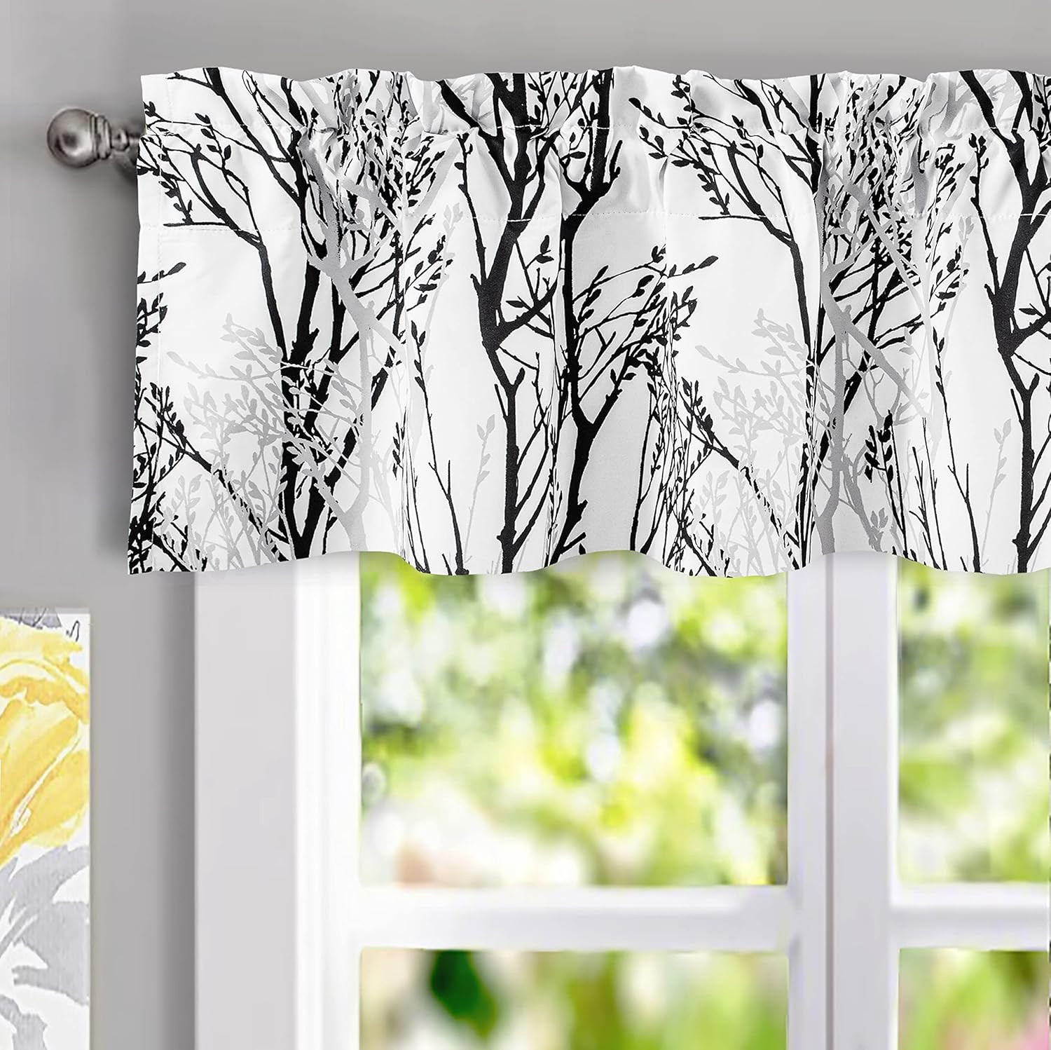 Tree Branch Lined Valance Double Layer Blackout Thermal Insulated Abstract Prin
