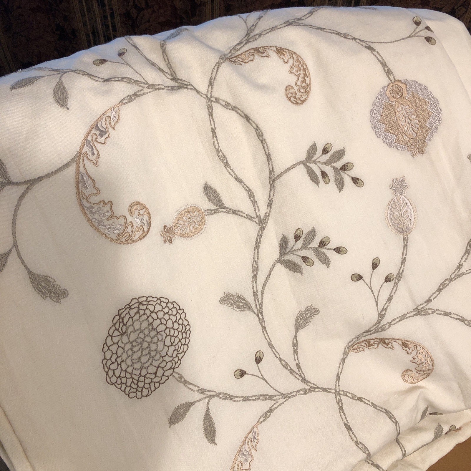 Quality Linen Cotton Embroidered Floral 2x Window Curtain Panels 48×96 Back Tab