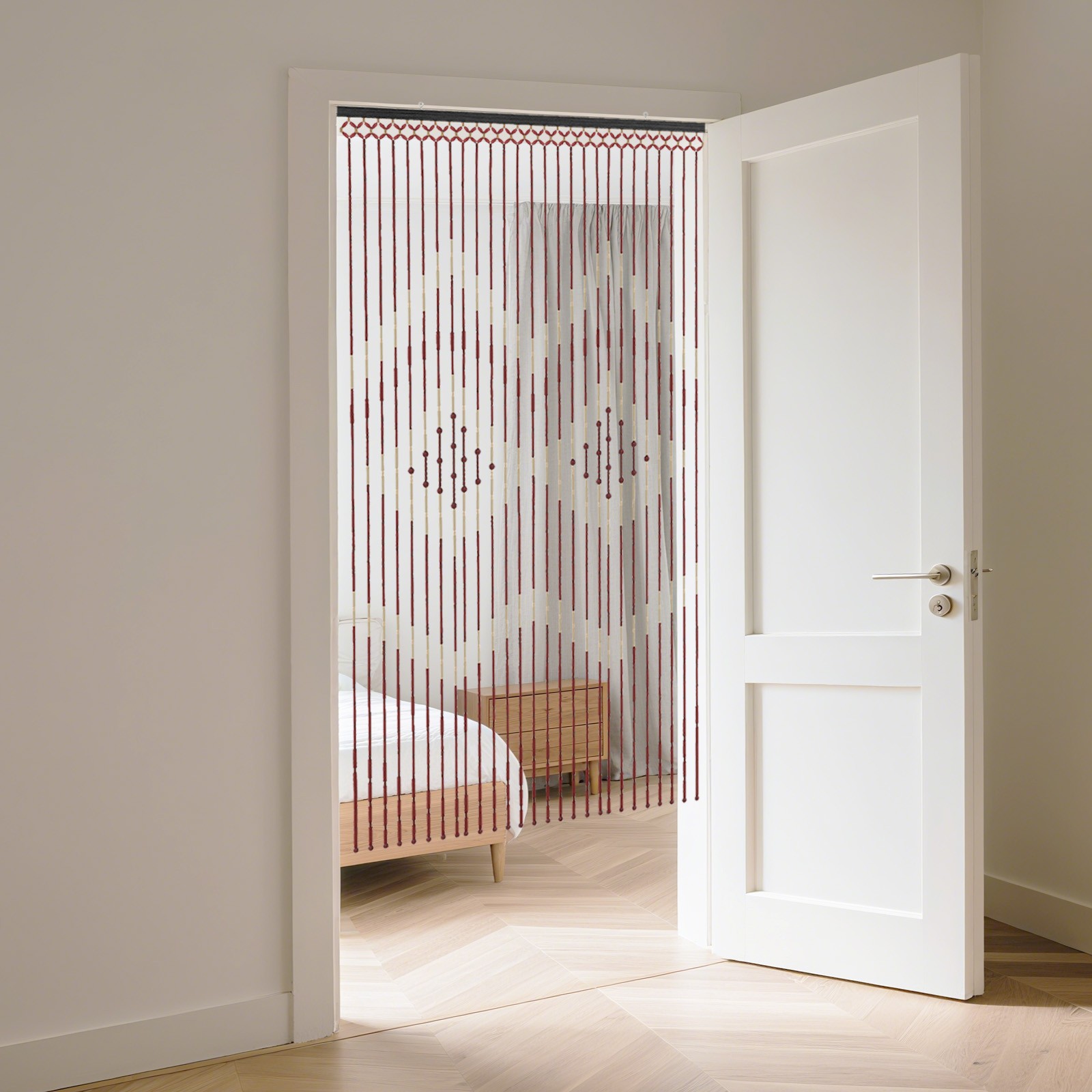 Natural Wood and Bamboo Beaded Curtain Fly Screen Porch Doorway For Bath Bedroom
