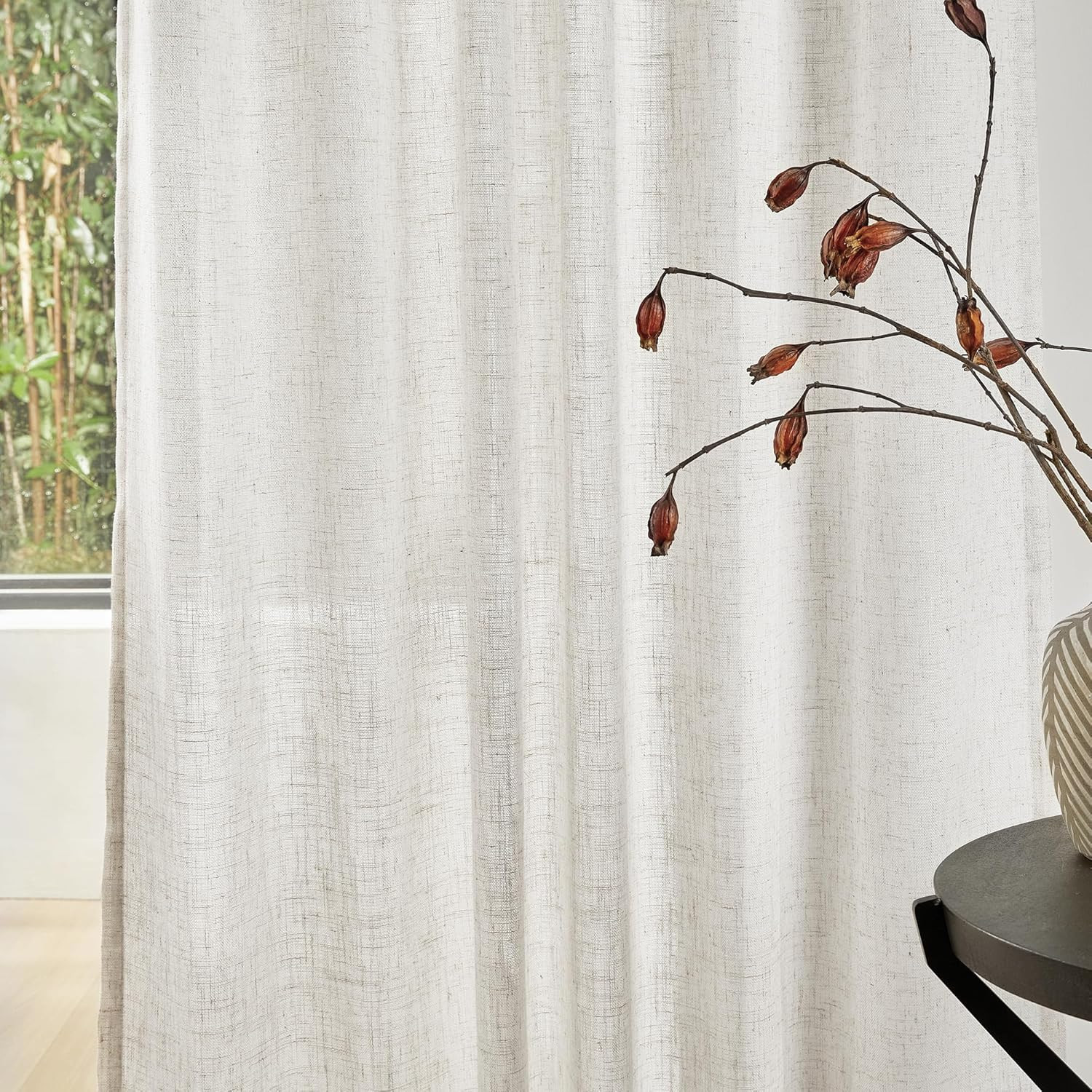 MYSKY HOME Linen Curtains for Living Room, Natural Semi Sheer Curtains & Drapes