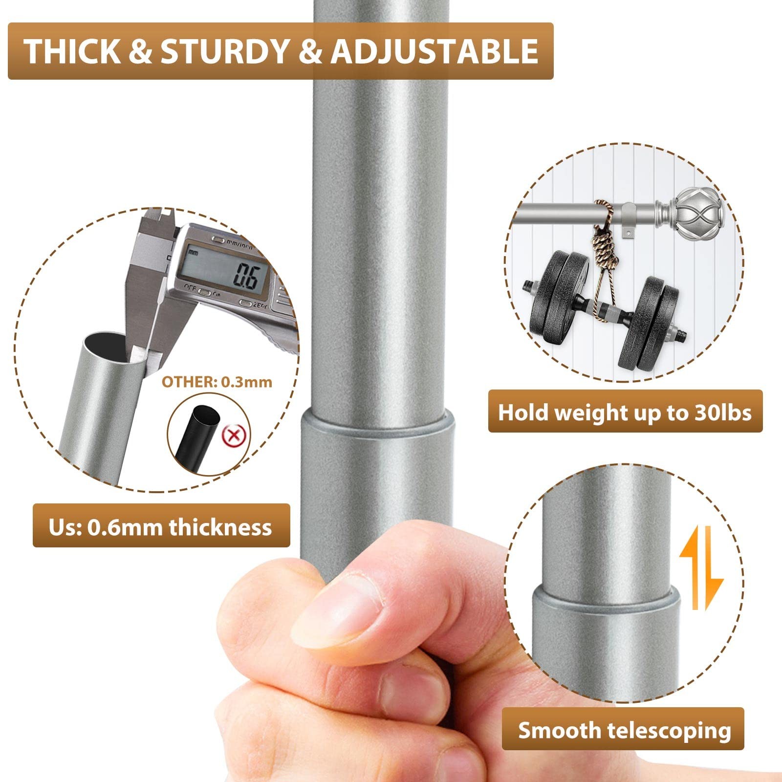 KAMANINA 1 Inch Double Curtain Rods for Windows 72 to 72-144″, Antique Silver