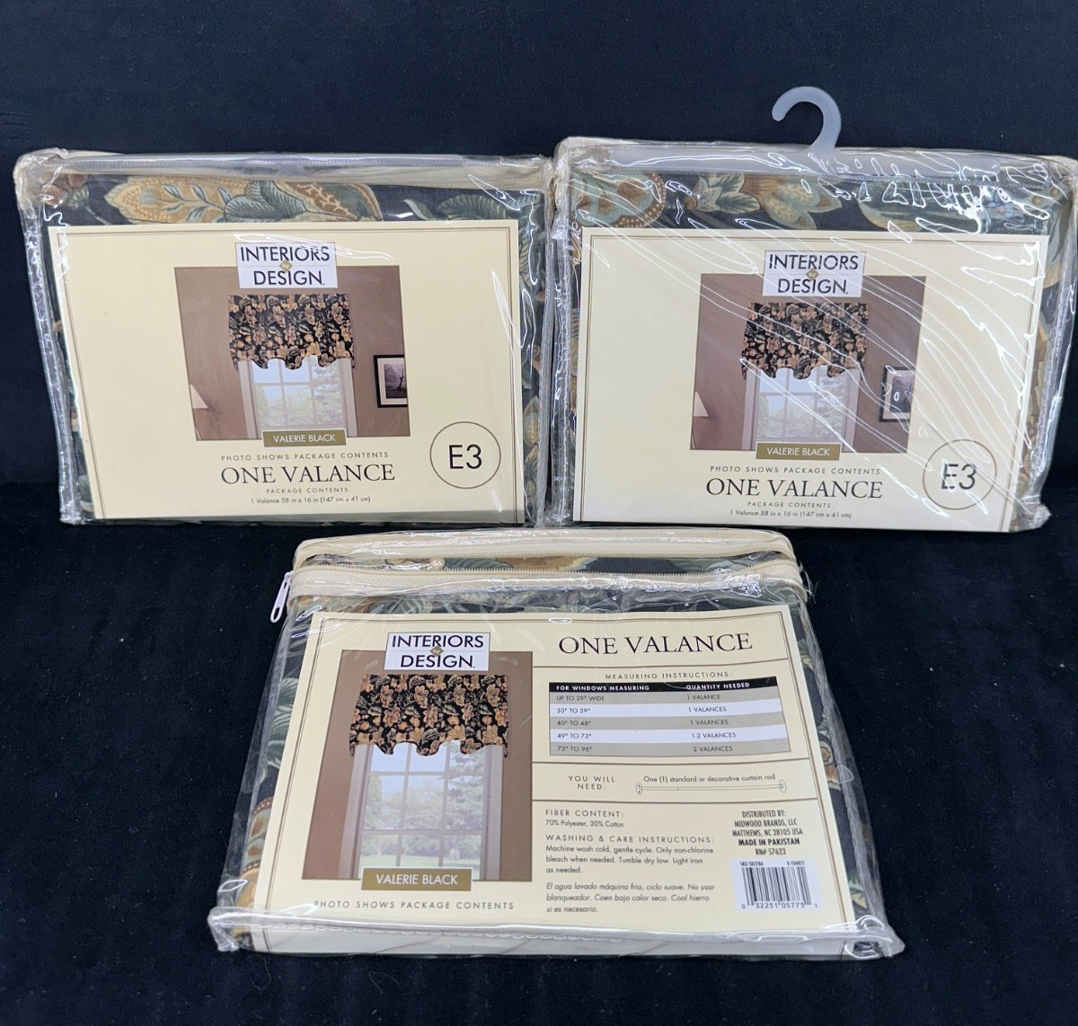Vintage Valance Interiors by Design Valerie Black Floral (3 Pack) 58″ x 16″