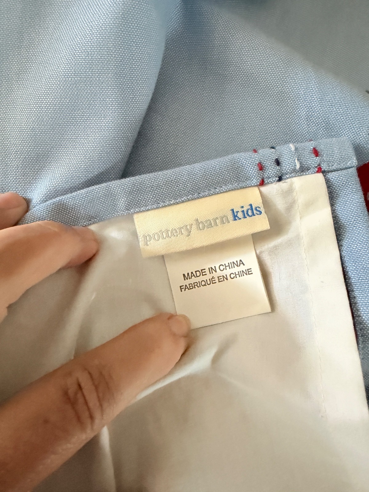 Pottery Barn kids Blue Chambray Train Trains Curtain Valance Single LIKENEW