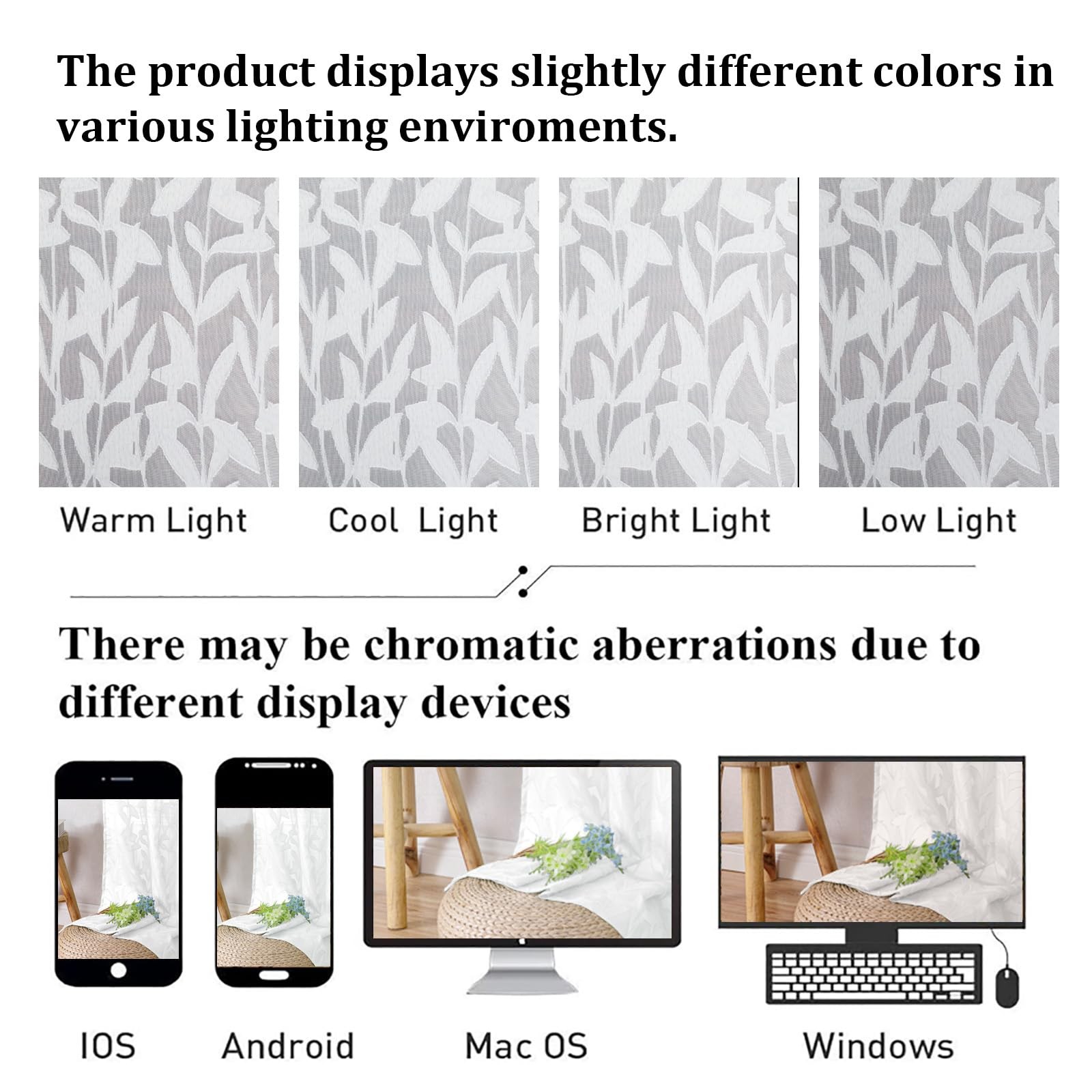 Lecloud Leia Texture White Curtains Sheer Valance 14 Inch Long 2 PCS, Dual Ro…