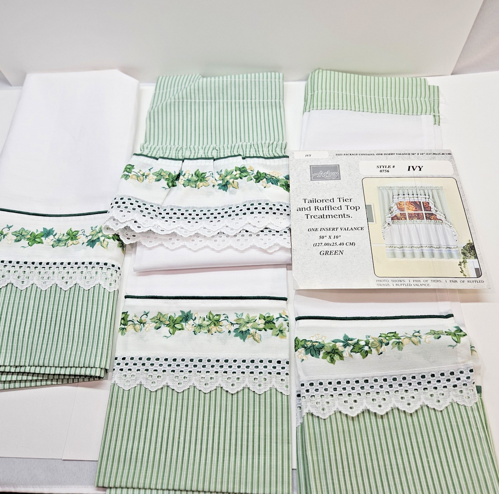 Vintage 5-Piece Curtains Green Ivy 2 Tiers 24″ L, 2 Tiers 36″ L, 1 Valance USA