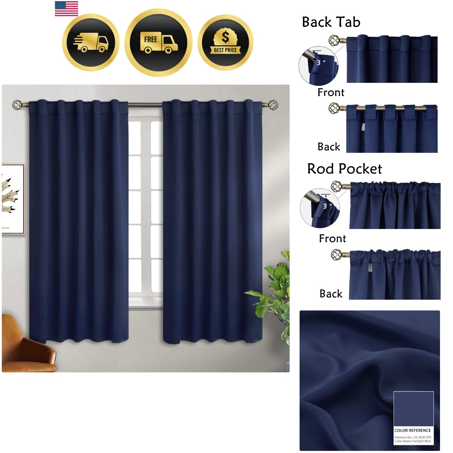 Rod Pocket and Back Tab Blackout Curtains for Bedroom – Thermal Insulated Roo…