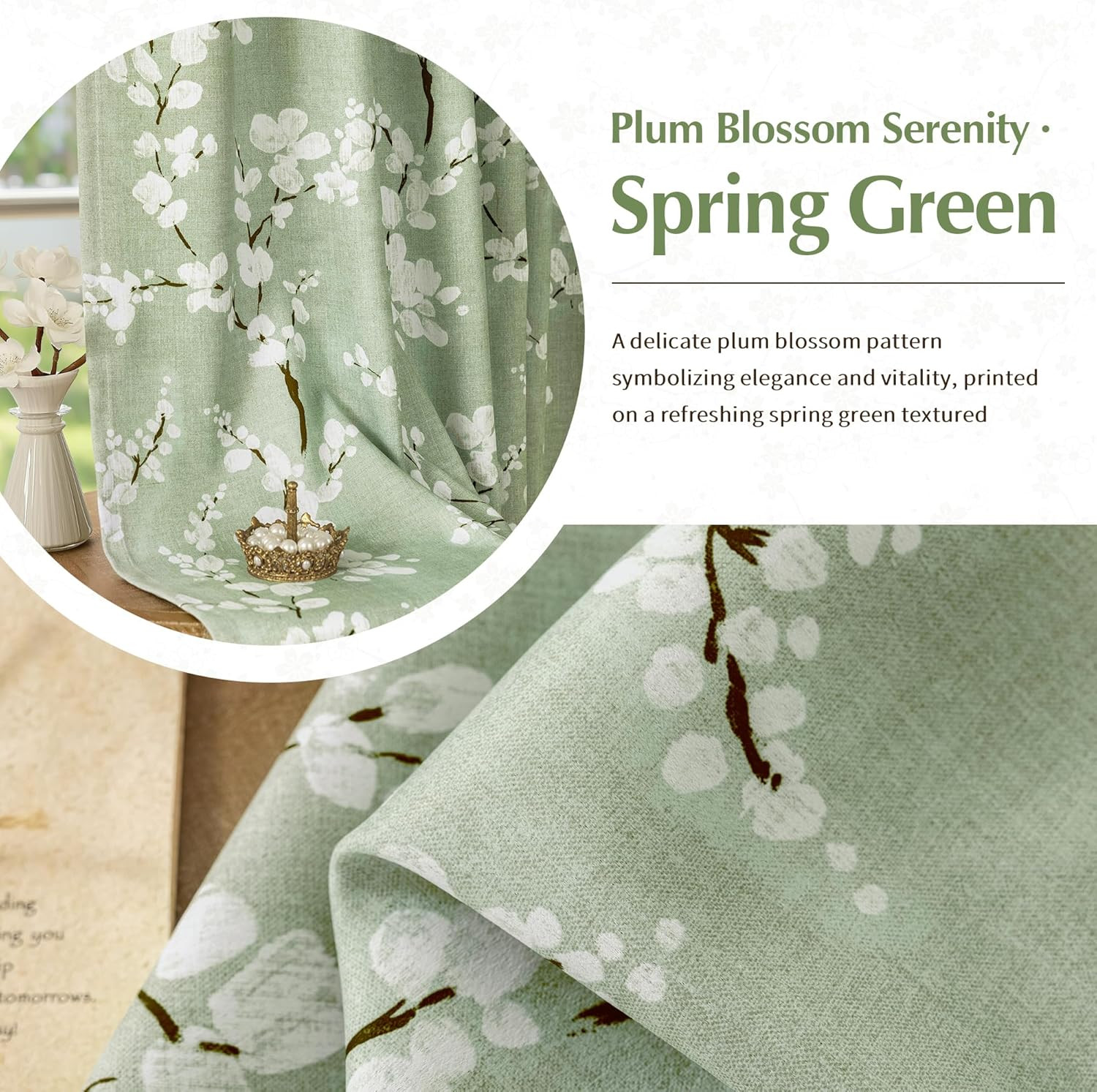 Sage Green Floral Blackout Curtains, 84″ Thermal Insulated Grommet Panels