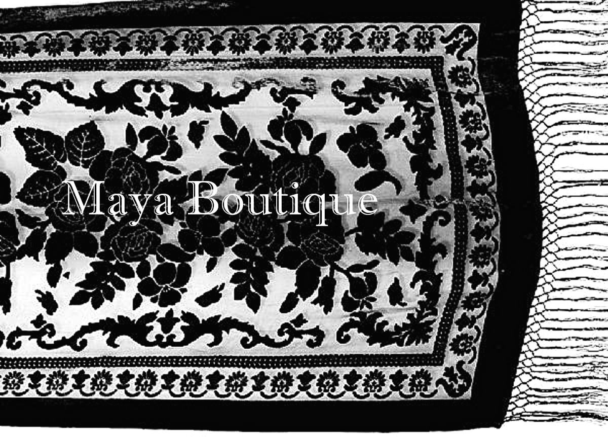 Black Maya Matazaro Silk Shawl Wrap Scarf Burnout Velvet Oblong Extra Large 110″