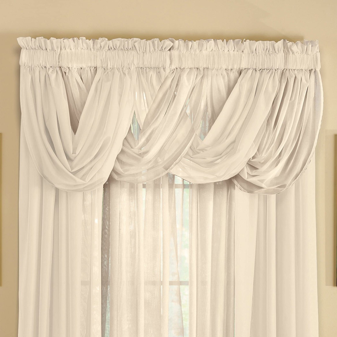 2-Piece Sheer Scoop Valance Set, Taupe