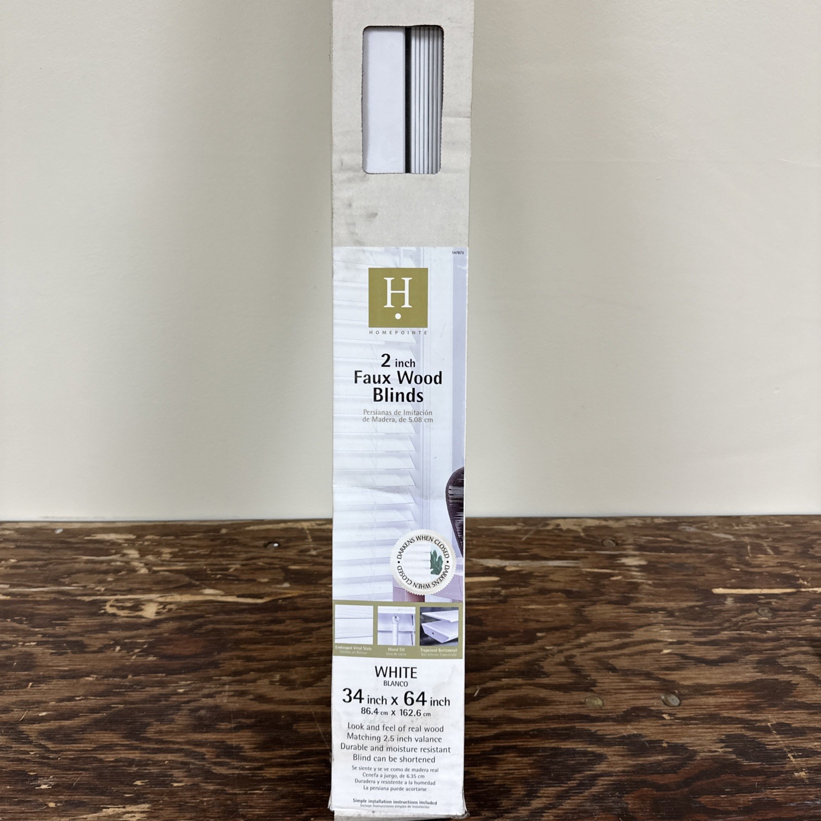 Homepointe 2” Faux Wood Blinds White 34”x64” New
