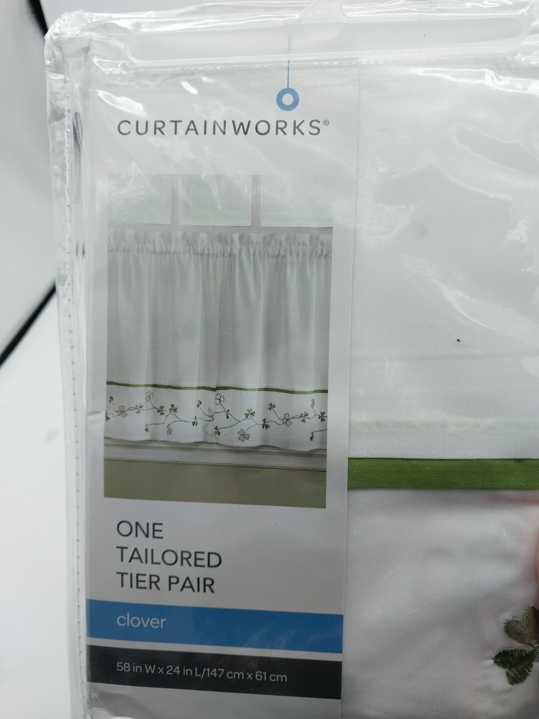 Curtain Works One Tailored Tier Pair 58in W x 24in L White/ Floral