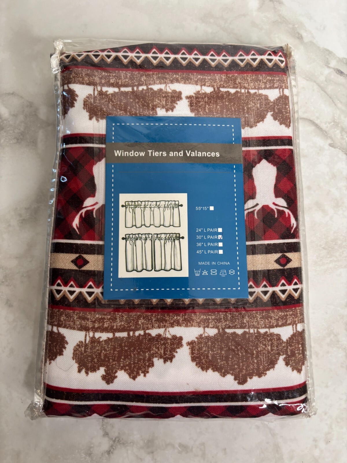 Deer Mount Window Valances 30″ Set of 2 — Multi-Color — New in Open Packaging