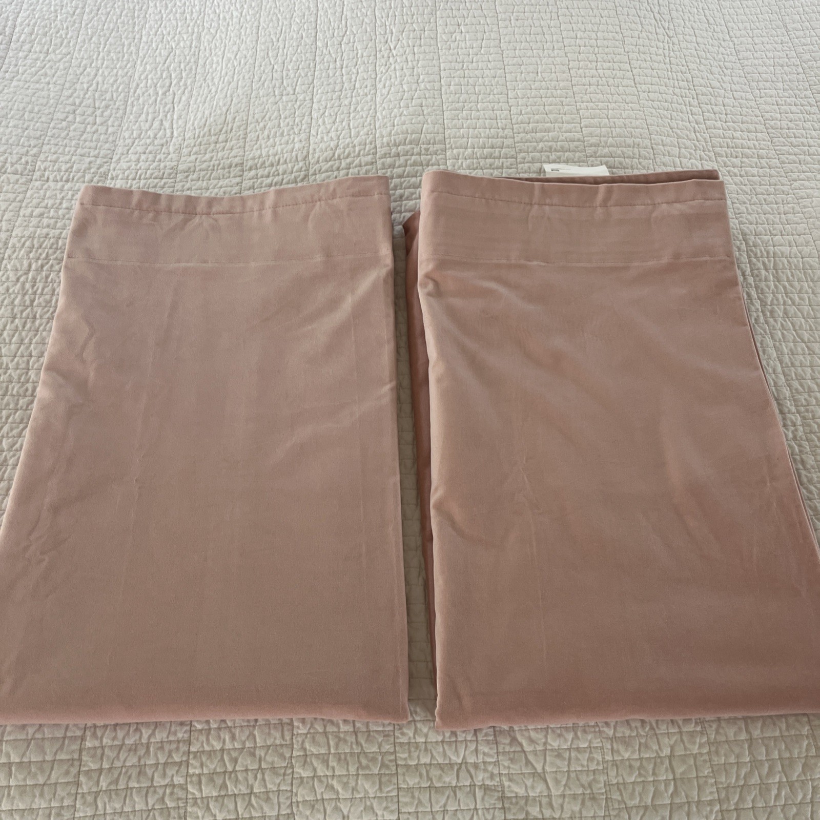 IKEA SANELA BLUSH PINK MODERN VELVET (2) CURTAINS DRAPERY PANELS 55X98 Pair