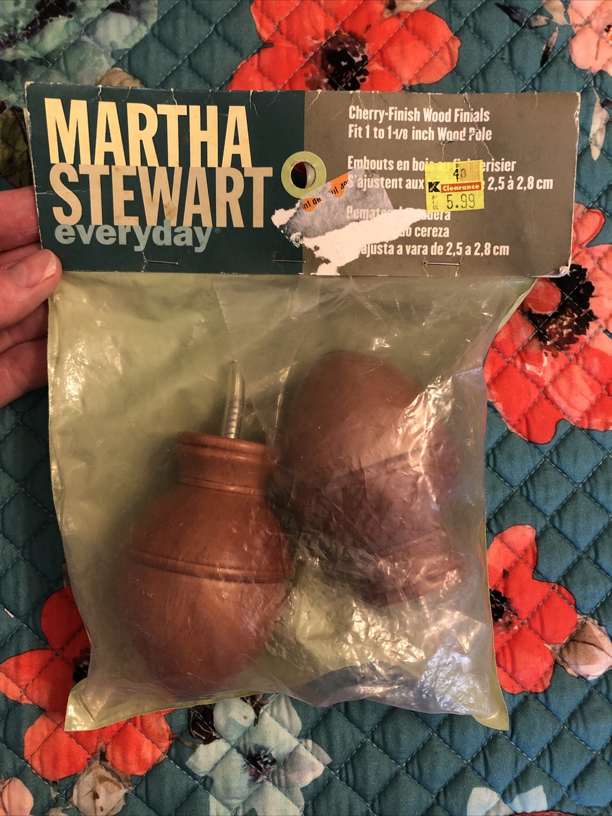 Martha Stewart Everyday CHERRY Finish 2 WOOD FINIALS for 1” to 1- 1/8” Poles NEW