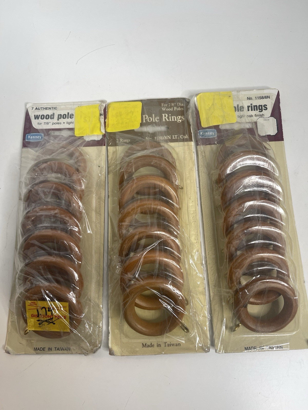 Vintage Wood Curtain Drapery Rod 3 packs 7/8” Rings with eyelets Lot of 21 new