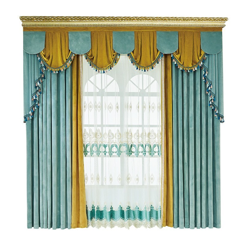french flannelette green thick velvet blackout curtain tulle valance drape C2173
