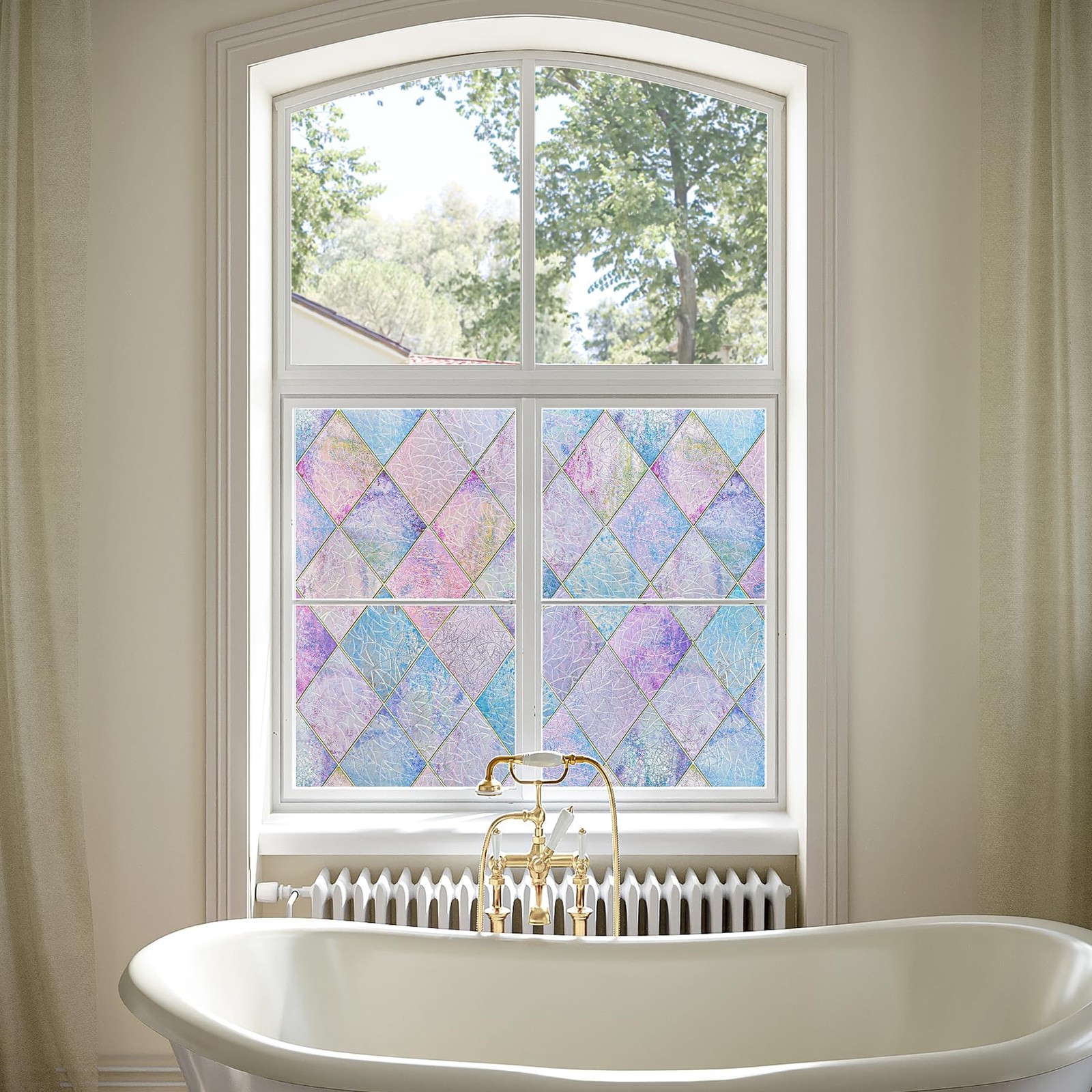 23.6″x78.7″ Window Privacy Film Static Cling Stained Glass Window Film Decora…