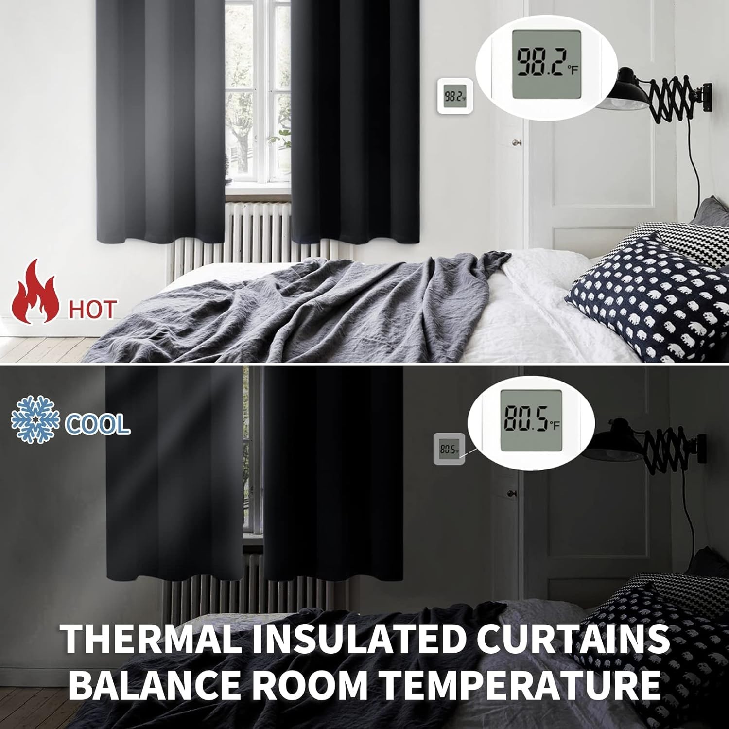 Black Blackout Curtains for Bedroom 63 Inch Length 2 Panels Set, Room Darkeni…