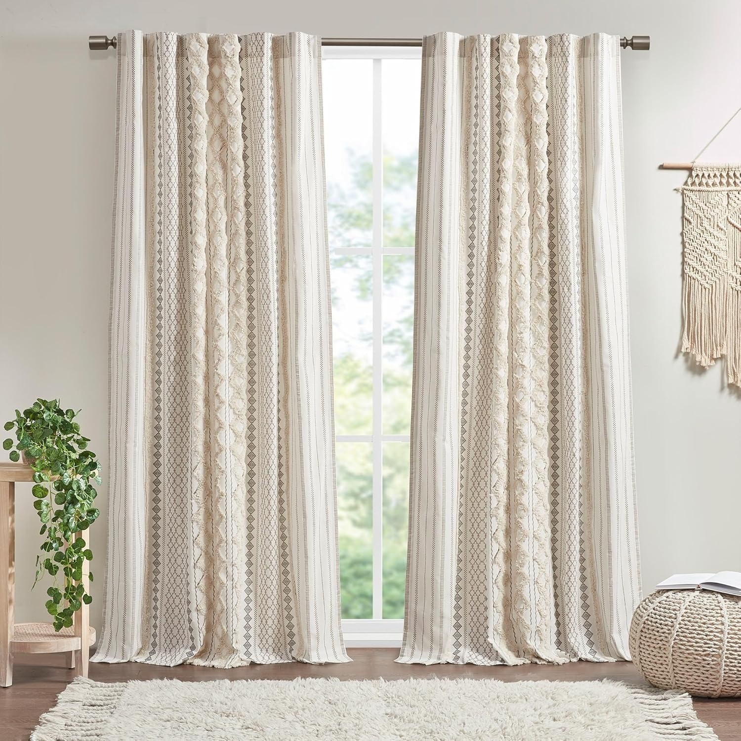 INK+IVY Imani Cotton SINGLE PANEL Curtain Drape Tufted Chenille Stripe Geometric