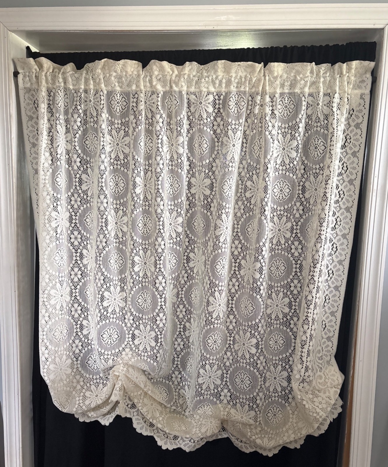 Cream Lace Window Balloon Valance 58W x 62L Sheer Floral Pattern Curtain Panel